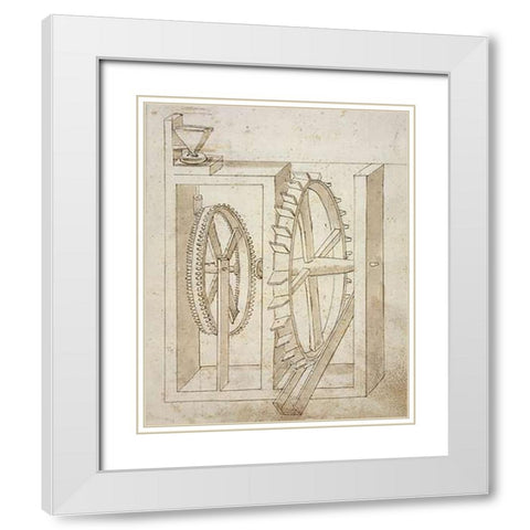 Folio 14: mill with undershot water wheel White Modern Wood Framed Art Print with Double Matting by Martini, Francesco di