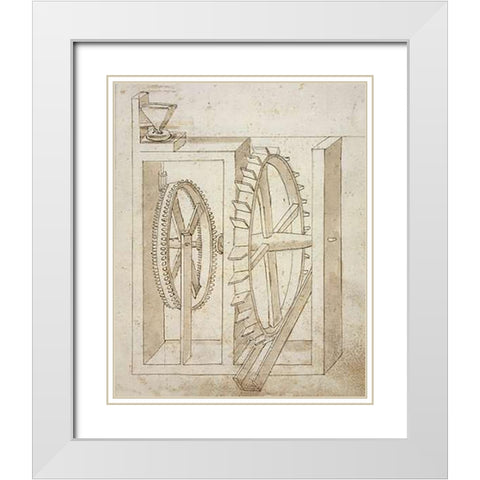 Folio 14: mill with undershot water wheel White Modern Wood Framed Art Print with Double Matting by Martini, Francesco di