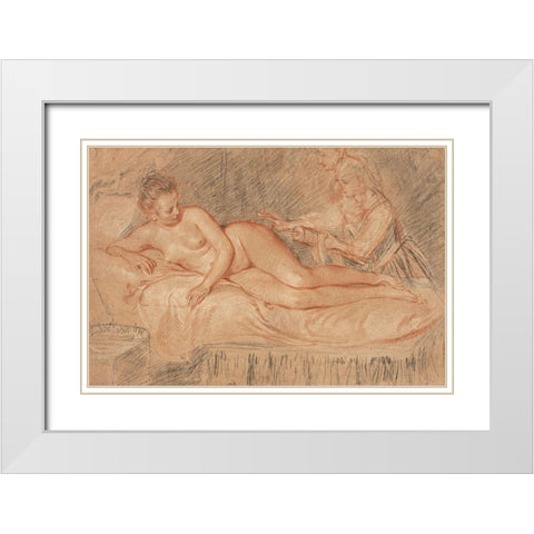 The Remedy White Modern Wood Framed Art Print with Double Matting by Watteau, Jean-Antoine