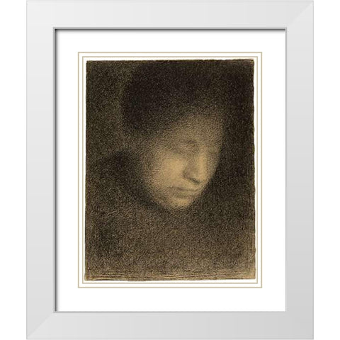 Madame Seurat, the Artists Mother (Madame Seurat, mere) White Modern Wood Framed Art Print with Double Matting by Seurat, Georges