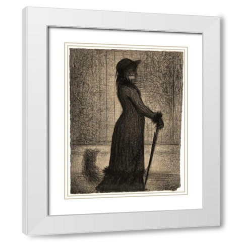 Une elegante - Woman Strolling White Modern Wood Framed Art Print with Double Matting by Seurat, Georges