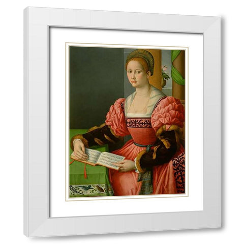 Portrait of a Woman with a Book of Music White Modern Wood Framed Art Print with Double Matting by Ubertini, Francesco