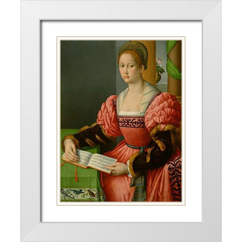 Portrait of a Woman with a Book of Music White Modern Wood Framed Art Print with Double Matting by Ubertini, Francesco