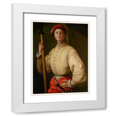 Portrait of a Halberdier - Francesco Guardi? White Modern Wood Framed Art Print with Double Matting by Pontormo (Jacob Carucci)