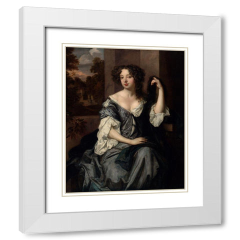 Portrait of Louise de Keroualle, Duchess of Portsmouth White Modern Wood Framed Art Print with Double Matting by Lely, Peter