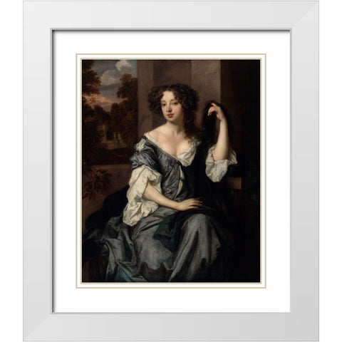 Portrait of Louise de Keroualle, Duchess of Portsmouth White Modern Wood Framed Art Print with Double Matting by Lely, Peter