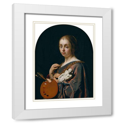 Pictura (An Allegory of Painting) White Modern Wood Framed Art Print with Double Matting by Van Mieris, Frans