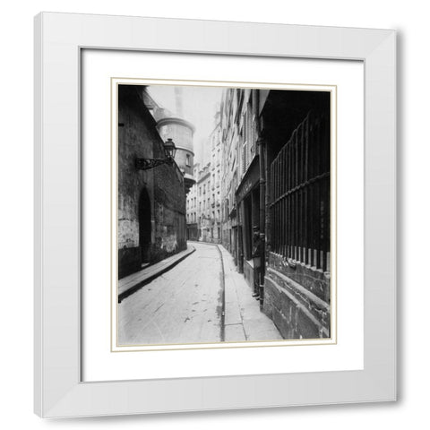 Paris, 1921 - Rue de lHotel-de-Ville White Modern Wood Framed Art Print with Double Matting by Atget, Eugene
