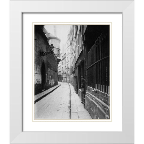 Paris, 1921 - Rue de lHotel-de-Ville White Modern Wood Framed Art Print with Double Matting by Atget, Eugene