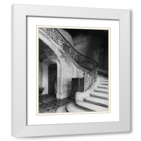 Paris, 1900 - Staircase, Hotel de Brinvilliers, rue Charles V White Modern Wood Framed Art Print with Double Matting by Atget, Eugene