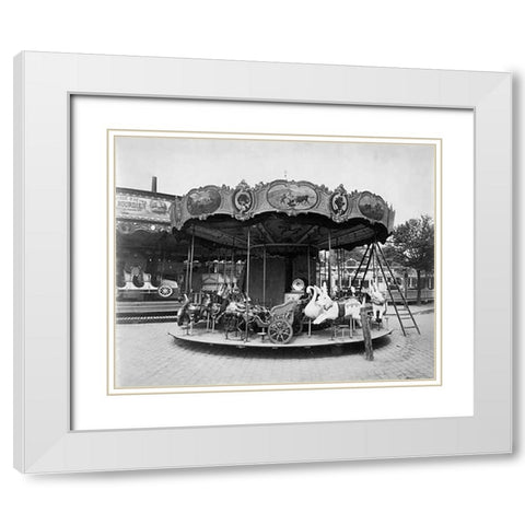 Paris, 1923 - Fete du Trone, Street Fair White Modern Wood Framed Art Print with Double Matting by Atget, Eugene
