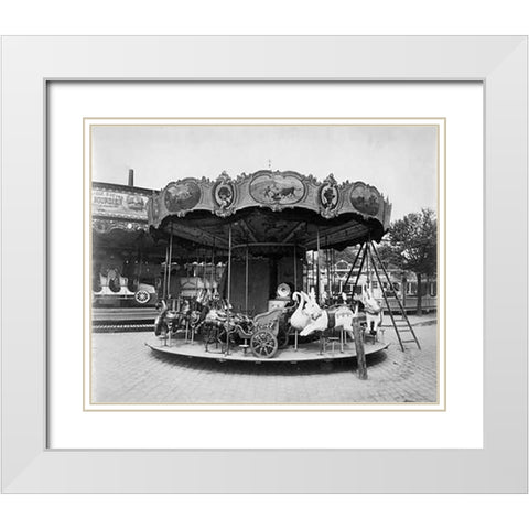 Paris, 1923 - Fete du Trone, Street Fair White Modern Wood Framed Art Print with Double Matting by Atget, Eugene