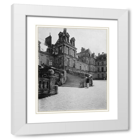 Fountainebleau, 1903 - Cour des Adieux White Modern Wood Framed Art Print with Double Matting by Atget, Eugene