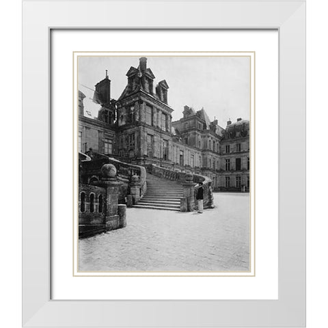 Fountainebleau, 1903 - Cour des Adieux White Modern Wood Framed Art Print with Double Matting by Atget, Eugene