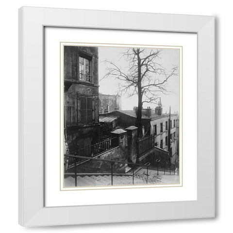 Paris, 1921 - Staircase, Montmartre White Modern Wood Framed Art Print with Double Matting by Atget, Eugene