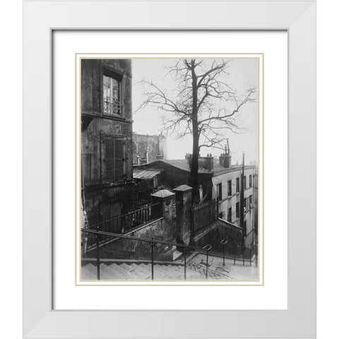Paris, 1921 - Staircase, Montmartre White Modern Wood Framed Art Print with Double Matting by Atget, Eugene