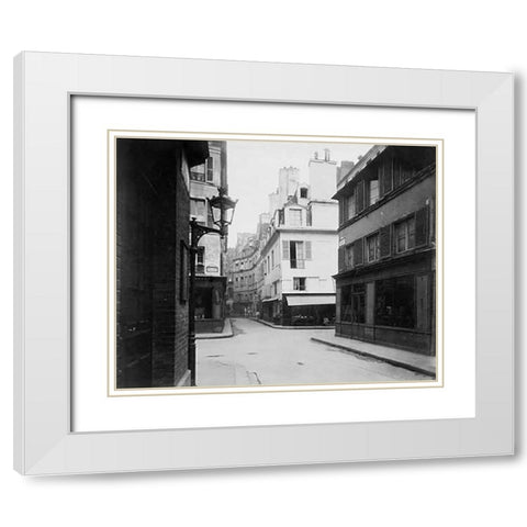 Paris, 1922 - Rue Cardinale White Modern Wood Framed Art Print with Double Matting by Atget, Eugene