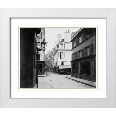 Paris, 1922 - Rue Cardinale White Modern Wood Framed Art Print with Double Matting by Atget, Eugene