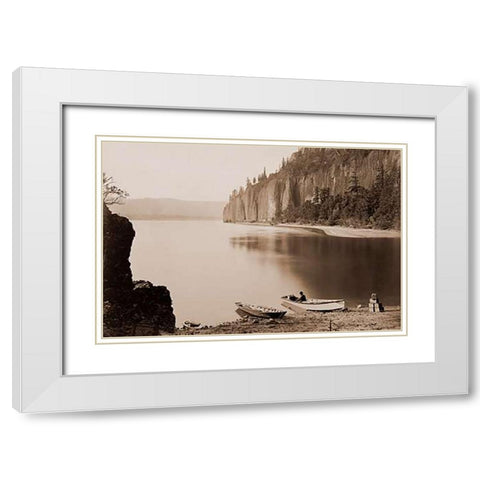 Cape Horn, Columbia River, Oregon, 1867 White Modern Wood Framed Art Print with Double Matting by Watkins, Carleton