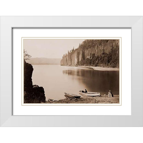 Cape Horn, Columbia River, Oregon, 1867 White Modern Wood Framed Art Print with Double Matting by Watkins, Carleton