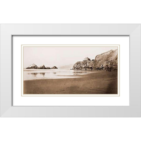 The Cliff House from the Beach, San Francisco, California, 1868-1870 White Modern Wood Framed Art Print with Double Matting by Watkins, Carleton