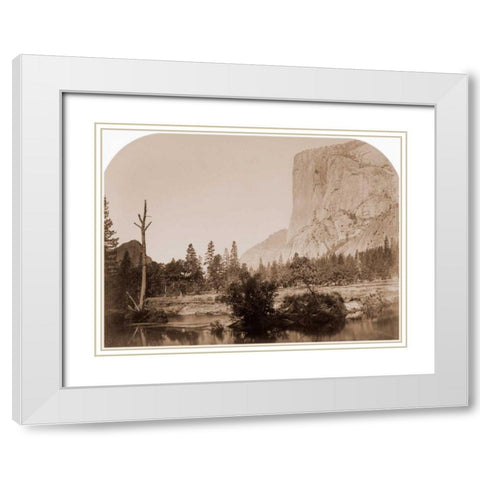 Tutucanula - El Capitan 3600 ft. Yosemite, California, 1861 White Modern Wood Framed Art Print with Double Matting by Watkins, Carleton