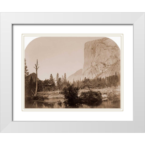 Tutucanula - El Capitan 3600 ft. Yosemite, California, 1861 White Modern Wood Framed Art Print with Double Matting by Watkins, Carleton