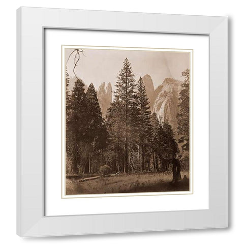 Cathedral Spires - Yosemite, California, 1861 White Modern Wood Framed Art Print with Double Matting by Watkins, Carleton