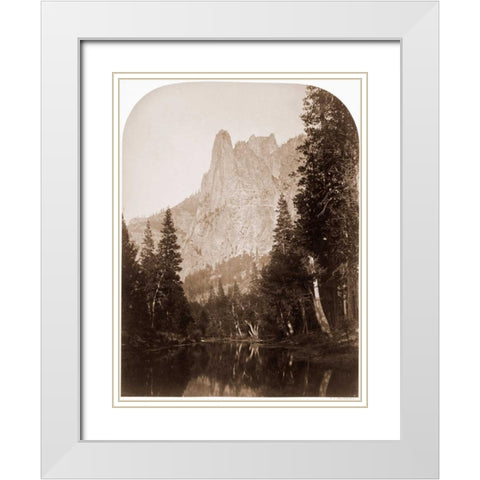Sentinel - View of the Valley 3270 ft. Yosemite, California, 1861 White Modern Wood Framed Art Print with Double Matting by Watkins, Carleton
