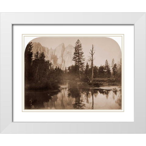 River View - Down the Valley - Yosemite, California, 1861 White Modern Wood Framed Art Print with Double Matting by Watkins, Carleton