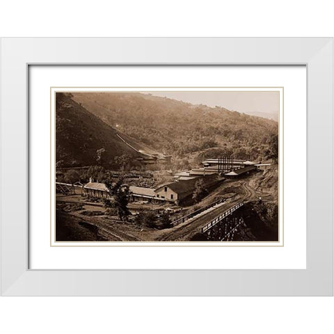 Smelting Works, New Almaden, Santa Clara, California, 1863 White Modern Wood Framed Art Print with Double Matting by Watkins, Carleton