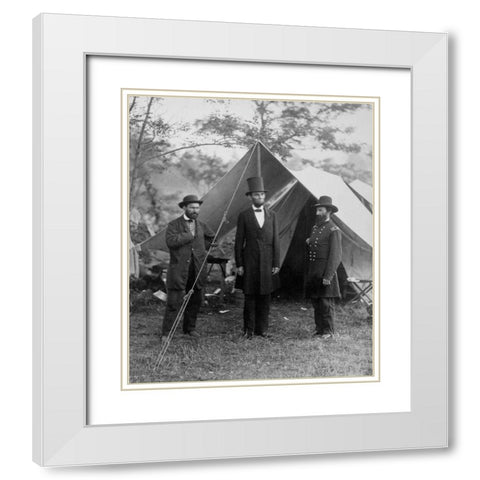 President Lincoln on the Battlefield of Antietam, Maryland, October 2, 1862 White Modern Wood Framed Art Print with Double Matting by Gardner, Alexander