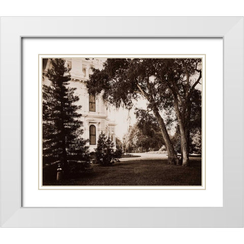 Thurlow Lodge, Menlo Park, California - Lawn and House, 1874 White Modern Wood Framed Art Print with Double Matting by Watkins, Carleton
