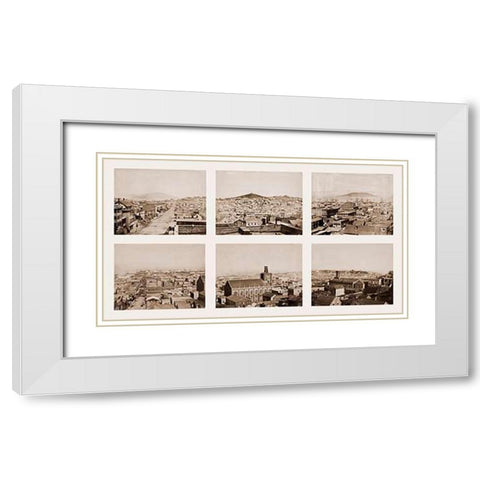Six-part Panorama of San Francisco, 1855-1856 White Modern Wood Framed Art Print with Double Matting by Watkins, Carleton
