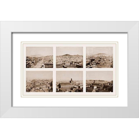 Six-part Panorama of San Francisco, 1855-1856 White Modern Wood Framed Art Print with Double Matting by Watkins, Carleton