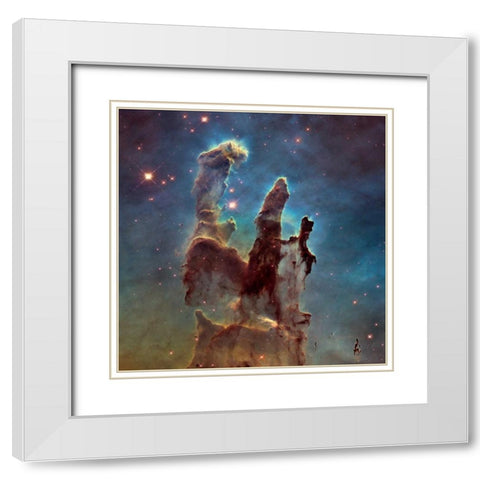 2014 Hubble WFC3/UVIS  High Definition Image of M16 - Pillars of Creation White Modern Wood Framed Art Print with Double Matting by NASA