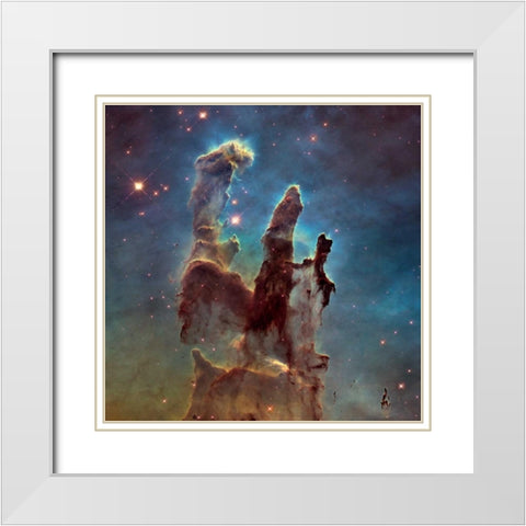 2014 Hubble WFC3/UVIS  High Definition Image of M16 - Pillars of Creation White Modern Wood Framed Art Print with Double Matting by NASA