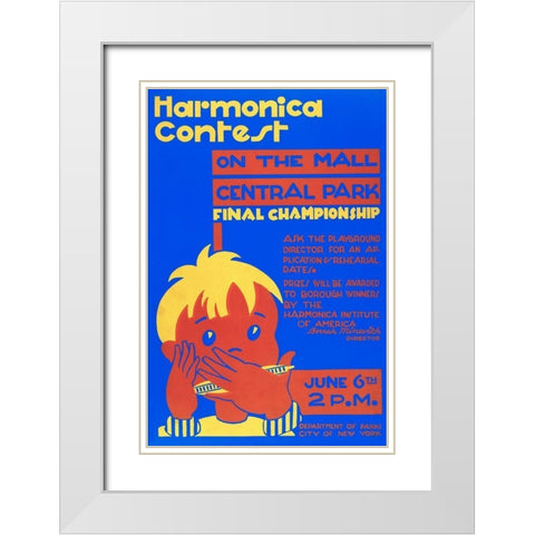Harmonica Contest in Central Park White Modern Wood Framed Art Print with Double Matting by WPA