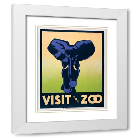 Visit the zoo - Elephant White Modern Wood Framed Art Print with Double Matting by Stephenson, Hugh