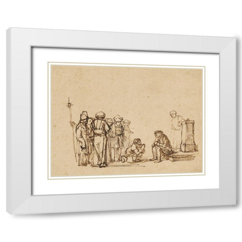 The Mocking of Christ White Modern Wood Framed Art Print with Double Matting by Rembrandt Pupil, Unknown maker