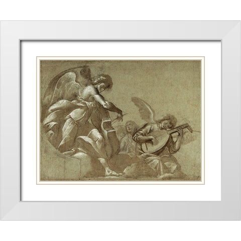Angel Musicians (recto); Head Studies (verso) White Modern Wood Framed Art Print with Double Matting by Morazzone, (Pie Francesco Mazzuchelli)