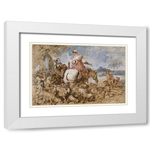 Pastoral Journey White Modern Wood Framed Art Print with Double Matting by Castiglione, Giovanni Benedetto