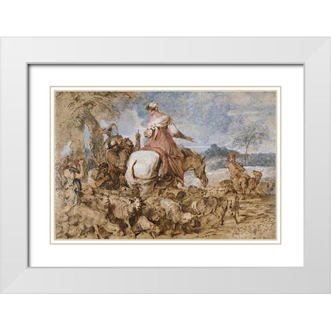 Pastoral Journey White Modern Wood Framed Art Print with Double Matting by Castiglione, Giovanni Benedetto