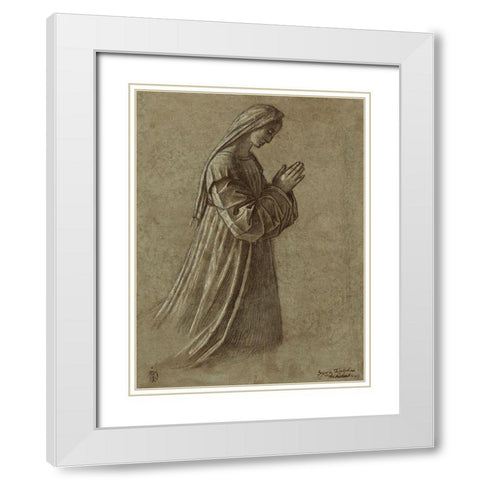 Study of the Virgin (recto); Study of the Virgin and of Hands (verso) White Modern Wood Framed Art Print with Double Matting by Carpaccio, Vittore