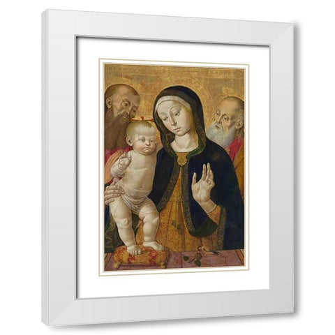 Madonna and Child with Two Hermit Saints White Modern Wood Framed Art Print with Double Matting by Fungai, Bernardino