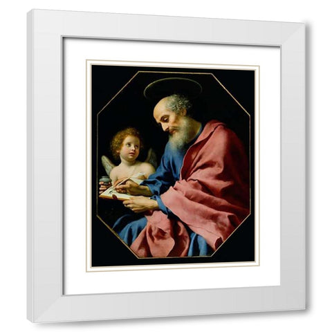 St. Matthew Writing His Gospel White Modern Wood Framed Art Print with Double Matting by Dolci, Carlo