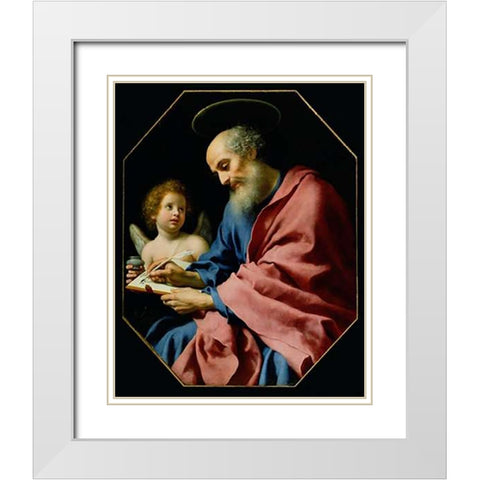 St. Matthew Writing His Gospel White Modern Wood Framed Art Print with Double Matting by Dolci, Carlo
