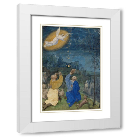 The Annunciation to the Shepherds White Modern Wood Framed Art Print with Double Matting by Illuminator, Master of the Houghton Miniatures