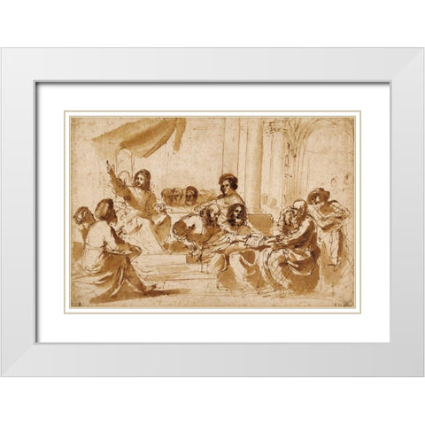 Christ Preaching in the Temple White Modern Wood Framed Art Print with Double Matting by Barbieri, Giovanni Francesco