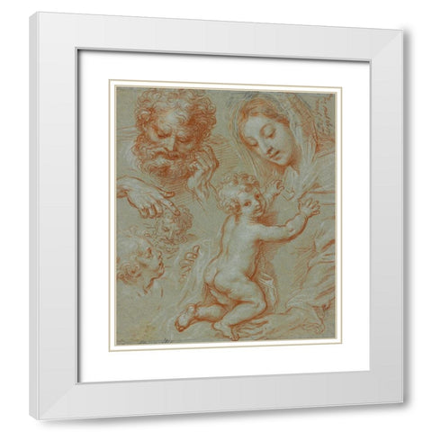 Studies of the Madonna and Child and of Heads (recto); Madonna and Child with Saint John Seated in a White Modern Wood Framed Art Print with Double Matting by Corneille, Michel